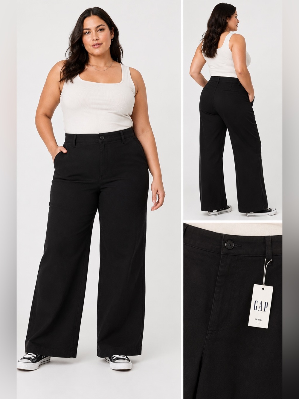 GAP Black Mid-Rise Wide-Leg Khaki Pants Plus Size 18 Tall NWT Tencel Blend